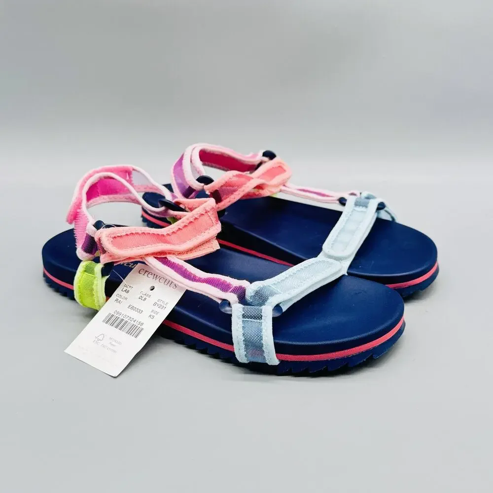Crewcuts Sandals Kids Girls 5 Multicolor Strappy Hook & Loop Casual Summer Shoes